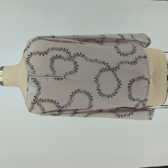 Joe Fresh Jewel Print Blouse Gray S causal Business casual preppy chiffon - Picture 2 of 8